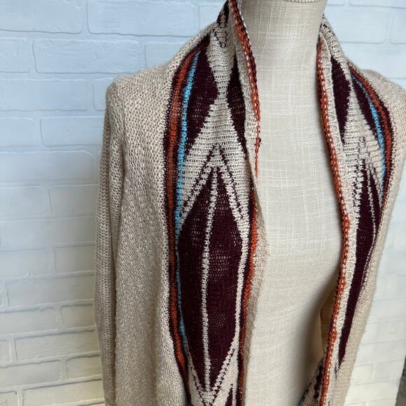 Double Zero Boutique Loose Knit Drape Open Southwestern Tan Sweater -sz M - Picture 4 of 7
